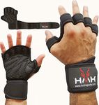 HMH Sports Gym Gloves Weight lifting Gloves for Men Women Wrist Support Padded Extra Grip Palm Protection Exercise Fitness Workout Gloves, Hanging, Pull ups, Breathable (With Wrist Band, S)