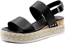 Athlefit Women's Espadrilles Sandals Ankle Strap Buckle Wedge Sandal Open Toe Studded Platform Sandals Black 35
