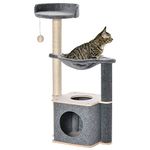 PawHut Cat Tree, Multi-Level Cat Tower with Perch, Scratching Post, Cat Condo, Hammock, Hanging Toy Ball, Cat Furniture for Indoor Cat, Grey