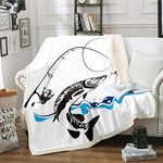 Fishing Blanket Throw Twin 60"x80" Fishing Rod Hook Sherpa Blanket Seafood Fishermen Fleece Blanket For Kids Boys Girls Baits Hobby Leisure Sports Fuzzy Blanket Ultra Soft Child Bedroom Decor