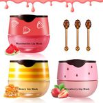 XINGXYUEL 3PCS Bee Balm Lip Balm Honey Pot Honey Strawberry Watermelon Lip Balm Sleeping Lip Mask Silky Hydrating Bee Lip Balm Honey Lip Mask Overnight Lip Care Products(Honey+Strawberry+Watermelon)