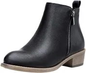 Jeossy Women's Ankle Boots, Fashion Low Heeled Winter Booties, 905-Black Pu, Size 6.5 US-Casual Short Boots (DJY905 Black 06.5)