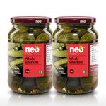 Neo Whole Gherkins I P2 I Low Fat Sweet and Crunchy Pickles, Ready to Eat, No GMO & Added Preservatives, Jar, 480g (Pack of 2)