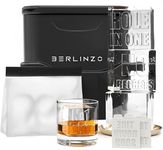 Berlinzo Premium Clear Ice Cube Maker Mold - 2 Large 2.1-inch Crystal Clear Ice Squares for Whiskey & Cocktails - Easy-to-Remove Ice Cube Mold - Includes Storage Bag & Silicone Inserts (Non-Electric)