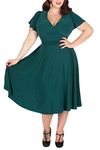 Nemidor® Women's V-Neckline Stretchy Casual Midi Plus Size Bridesmaid Dress (26,Green)