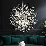 Modern Crystal Chandeliers Firework, 8-Light Chrome Dandelion Sputnik Ceiling Light Fixtures, Sputnik Chandelier for Bedroom Living Room Dining Room Kitchen Island Hallway