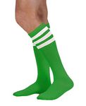 NEON NATION Unisex Knee High Team Tube Socks with Various Colored Stripes- Lightweight and Breathable, Kelly Green With White Stripes, One Size