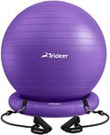 Trideer Ball Chair Yoga Ball Chair Exercise Ball Chair with Base & Bands for Home Gym Workout Ball for Abs, Stability Ball & Balance Ball Seat to Relieve Back Pain (Purple with Bands, 65cm)