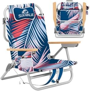 Sun Ninja Beach Chair – Folding Chair for Beach with 5 Reclining Positions, Cup & Phone Holder, Insulated Back Storage Pouch, Portable Lightweight Aluminum Frame – Palm Tree 1pc