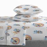 Saturday Park Bluey and Bingo Rainbow Clouds Full Sheet Set - 4 Piece 100% Organic Cotton Sheets with Pillow Cover - GOTS & Oeko-TEX Certified