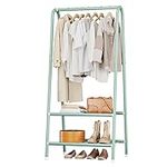 JOISCOPE Portable Metal Clothes Rack 62 * 35 * 157.5cm Heavy Duty Clothes Rail with Double Layer Storage Shelf, Sturdy Thickened Steel Pipe, Garment Rack Suitable for Bedroom, Green