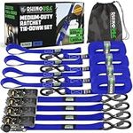 Rhino USA Ratchet Tie Down Straps (4PK) - 1,823lb Guaranteed Max Break Strength, Includes (4) Premium 1" x 15' Rachet Tie Downs with Padded Handles. Best for Moving, Securing Cargo (Black 4-Pack)