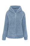 RISISSIDA Faux Sherpa Fleece Jacket Women Fur Coat Fuzzy Lightweight 2022 Fall Winter Fashion, Plus Size Oversized Thermal Wool Shearling Warm Fluffy Furry Zip Up Hoodie with Hood Blue 1712016 XX-L