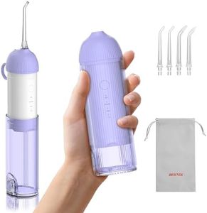 BESTEK Water Dental Flosser Teeth Pick: Cordless Portable Oral Irrigator with 4 Jet Tips, Rechargeable IPX7 Waterproof Water Flosser for Teeth, Gums, Braces Care and Travel - Violet