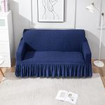 Hokipo Stretchable Elastic Couch Cover With Frill 2 Seater (Ar-4647-J6) - Blue