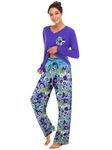 Famulily Pyjamas for Women V-Neck Ladies Pyjamas Cosy & Soft Long Sleeve Top and Pants Dark blue XL