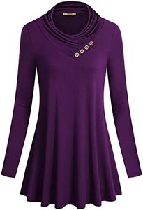 Miusey Jersey T Shirt Women, Cowl Neck A Line Loose Fit Comfy Draped Flowy Tunic Casual Top Purple 2XL