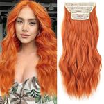 Xtrend 20Inch Auburn Hair Extensions Clip in Hair Extensions Synthetic Hair pieces for Women Girls 4PCS Full Head Set Thick Curly Wavy Synthetic Orange Hair Extensions(350#)