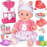 Baby Doll with Carrier, 14'' Realistic Dolls with Accessory Playset Includes Infant Baby Doll Backpack, Feeding Set, Baby Care Accessories, Toddler Pretend Play Toys for 3+ Years Old Kids Girls