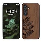 kwmobile Wood Case Compatible with Samsung Galaxy S24 Case - Cover - Leaves and Berries Dark Brown