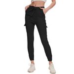 Nuofengkudu Women Stretchy Cuffed Drawstring Cargo Trousers Skinny Joggers 4 Pockets Elasticated High Waisted Pull on Teen Girls Jogging Pants Slim Fit Bottoms Streetwear Black Size 14 Tag 2XL