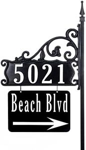 Address America USA Handcrafted, Double-Sided Reflective Boardwalk Customized Home Address Sign with House Number and Large Name Rider – 58” Pole - NP