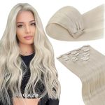 LaaVoo Clip in Hair Extensions Human Hair Platinum Blonde Real Human Hair Clip in Extensions Platinum Blonde Clip in Extensions Human Hair For Women Platinum Blonde Long Straight 20 Inch 7pcs/120g