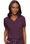 Med Couture Women's V-Neck Scrub Top, Modern Fit Tuck-in Top with Stretchy Rib-Knit Shoulders and Chest Pocket - MC7448, Wine, L