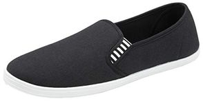 Mens Slip on Canvas Summer Shoes (Black White, 8)