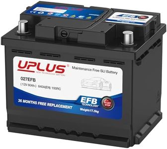 UPLUS 027 EFB Car Battery, 12V 60Ah, Maintenance Free Automotive Start-Stop Battery, 640A(EN) 100RC Premium Batteries, Left: - Right: +, 242L x 175W x 190H(mm)