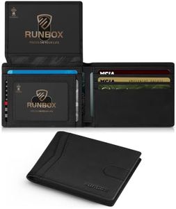 RUNBOX Wallet for Men Slim Rfid Leather 2 ID Window With Gift Box, Bicolor Crazy Horse Black, Retro