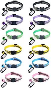 Elanz 12 Pack Reflective Breakaway Cat Collar with Bell & ID Tag – Adjustable, Super Soft, Durable Nylon Cat Collars – Multicolor with Safety Buckles & Weatherproof ID Tags for Kittens & Cats