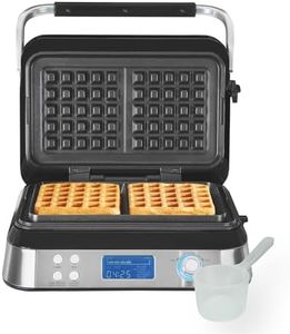 Hamilton Beach Pro Smart Waffle Maker, Non-Stick, 7 Browning Levels, 5 Programmes, Family Size, Digital Display, Overflow Protection - HB5403T, Silver