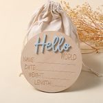 Ylsteed Baby Announcement Signs Baby Milestone Cards Wooden Newborn Photography Props Newborn Baby Birth Announcement Sign Hello World Newborn Sign Baby Shower for Boys and Girls 6 Inch-Blue