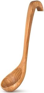 Wooden Ladle for Soup - 10.8x2.8" Deep Wooden Spoon for Cooking and Serving, Lacquer-Coated for Comfortable Grip, Hook-End Handle for Storing - Easy-to-Clean Ladle Spoon that Doesn't Conduct Heat