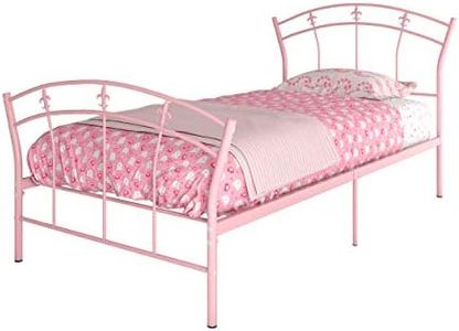 Panana Cadre de Lit, Simple Lit en Métal, Hauteur de 28 cm, Structure Solide, Grand Espace de Rangement pour Enfants Adultes, Rose (95 x198 cm)