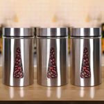 Femora Kitchen Storage Jars Steel Finish With See Through Window Jar, 1000 Ml, Pack Of 3 - Silver