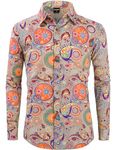 COSAVOROCK Mens 70s Hippie Shirt Paisley Hippy Fancy Dress Funky Casual Shirts L