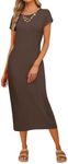 MEROKEETY Women's 2024 Cap Sleeve T Shirt Maxi Dress Loose Round Neck Maternity Work Office Dresses, Coffee, L