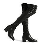 DREAM PAIRS Women's Over The Knee Thigh High Low Block Heel Boots,Size 7,Black/pu,Laurence