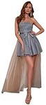 Angel-fashions Women's Strapless A-Line Satin Ruffles Splicing Tulle Sexy Short Cocktail Dress Small Grey