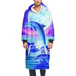 Odot Oversized Hoodie Sweatshirt Blanket, 3D Printing Super Soft Warm Comfortable Plush Blanket Microfiber Hoodie Giant Hoody Front Pocket Adults Men Women Teens (One Size,dolphin)