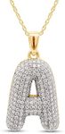 SAVEARTH DIAMONDS 1 1/10 Carat Round Cut Lab Created Moissanite Diamond Initial Bubble Letter A Pendant Necklace In 14k Gold Over Sterling Silver With 18" Chain (VVS1, 1.10 Cttw), Metal, Moissanite