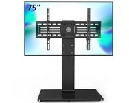 FITUEYES Universal TV Stand for 40-75 Inch TV, Tabletop TV Stand with Tempered Glass Base, Swivel & 6 Height Adjustable, Max. VESA 600x400mm, Holds 40kg