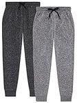 TEX2FIT 2-Pack Girls Joggers, Soft Fleece Sweatpants for Girls (2pcs Set) (Light Grey Melange/Dark Grey Melange, Large (12-14yrs))