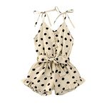 Carolilly Baby Girls Rompers Sleeveless with Thin Straps Polka Dot Playsuit with Bow Baby Girls Fashion Jumpsuit Summer (Beige, 5-6Y)