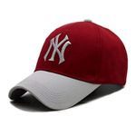 Fashionable Latest 3D Embroidered Cotton Adjustable Baseball caps for Men (Grey Maroon Two-Tone NY)