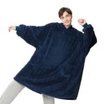 Bedsure Wearable Blanket Hoodie Women - Fluffy Fleece Hoodie Blanket for Adults Men, Warm Hooded Blanket as Gifts for Her, Navy Blue, XL