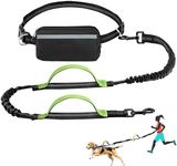 RHXOFYANG Hands Free Dog Leash with Zipper Pouch, Waist Dog Running Leash with Adjustable Waist Belt and Dual Handle, Reflective Bungee Hands Free Leash for Medium to Large Dogs (Fluorescent Green)