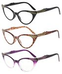 Eyekepper Womens 3 Pairs Reading Glasses Ladies' Vintage Cat Eye Readers (Black/Tortoise/Purple Transparent, 0.75)